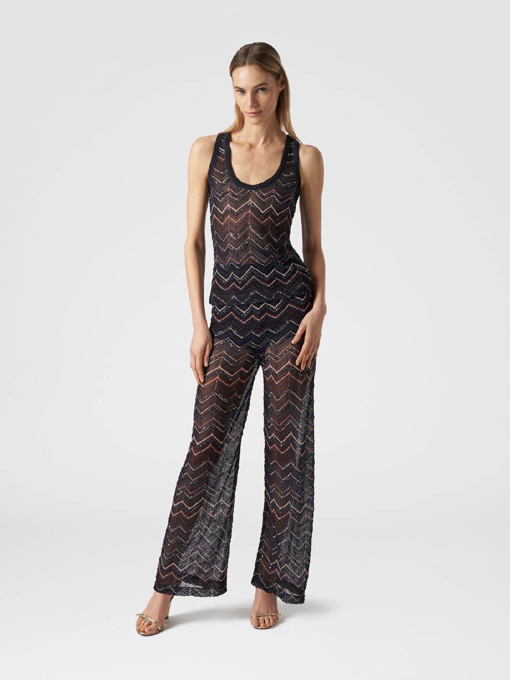 M Missoni Pantaloni in maglia zig zag con lurex e paillettes Offerta natalizia