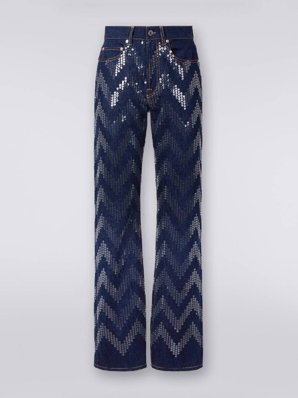 M Missoni Cinque tasche in denim con paillettes zig zag Offerta San Valentino
