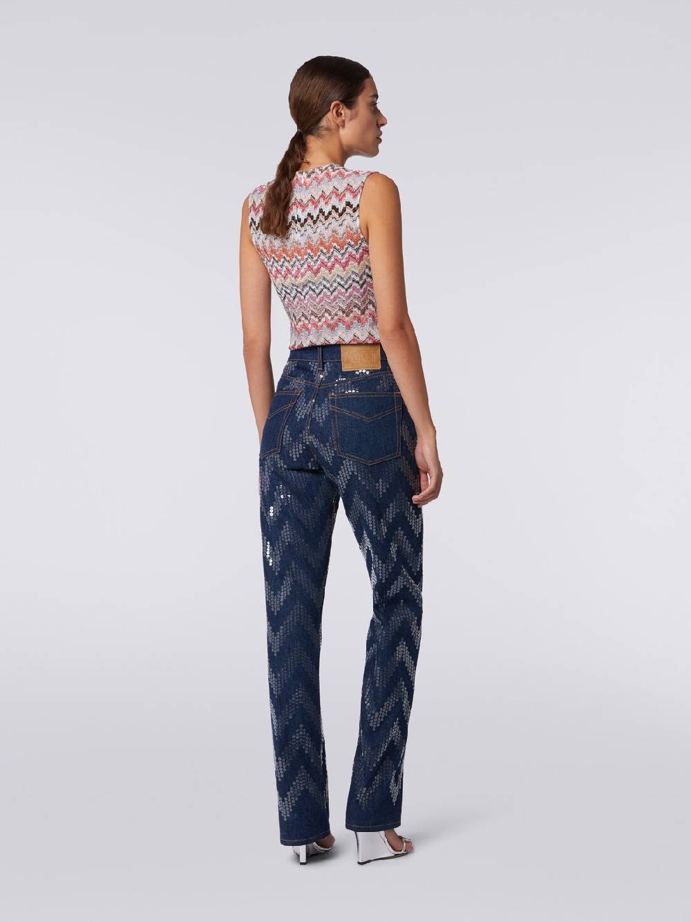 M Missoni Cinque tasche in denim con paillettes zig zag Offerta San Valentino