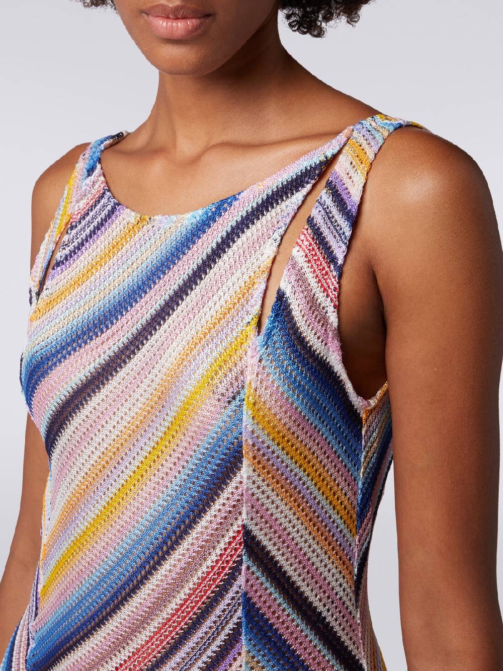M Missoni Abito copricostume lungo in crochet rigato con spacchi Offerte stagionali
