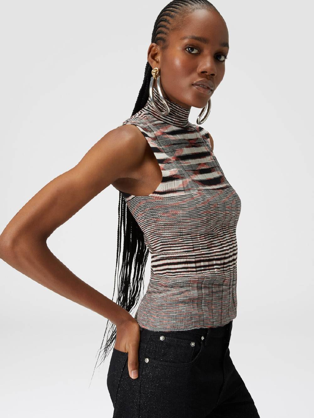 M Missoni Canottiera con collo alto in cashmere e seta a costine Esporta salva