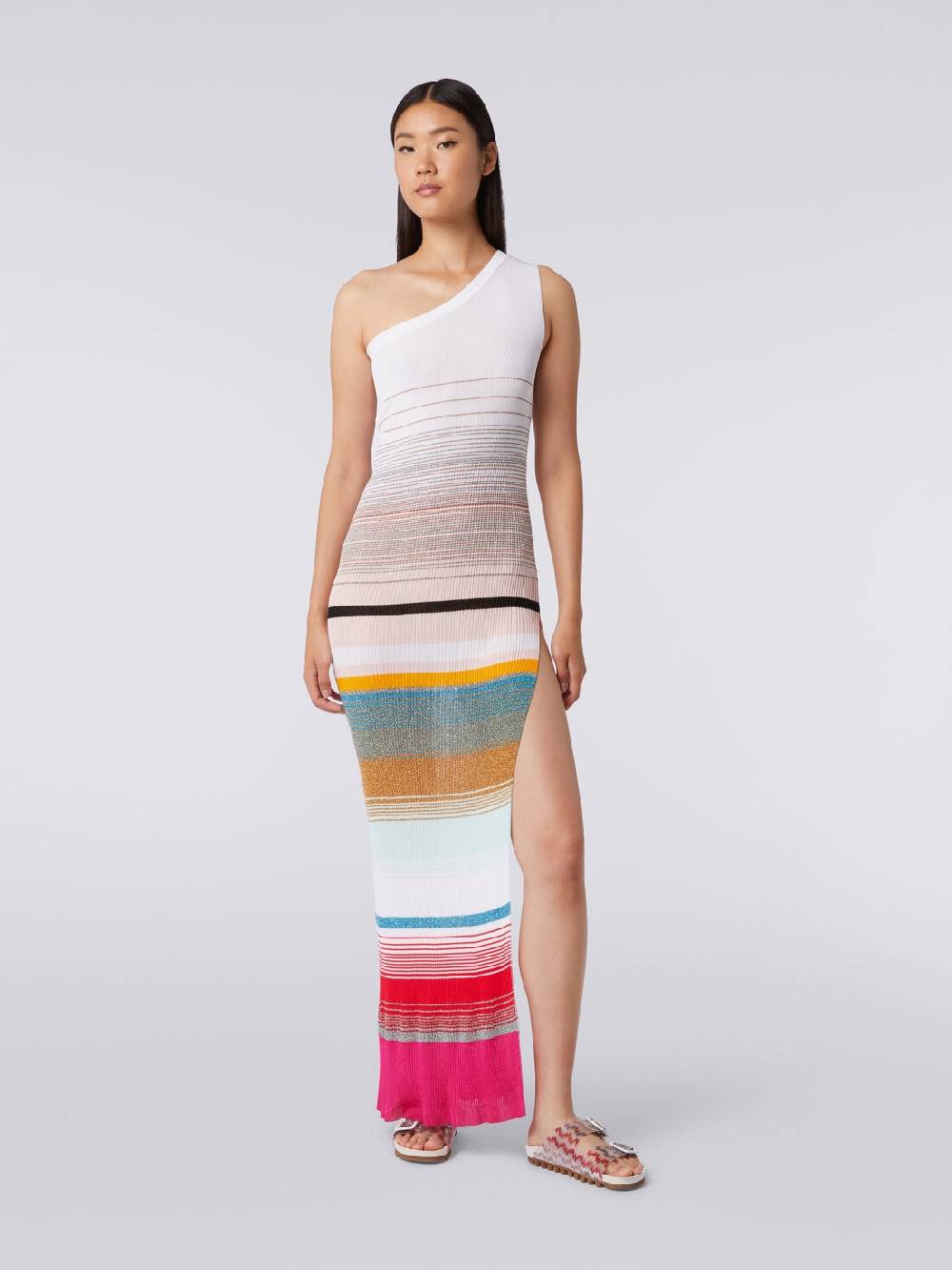 M Missoni Abito monospalla in maglia a costine rigata con lurex Italia
