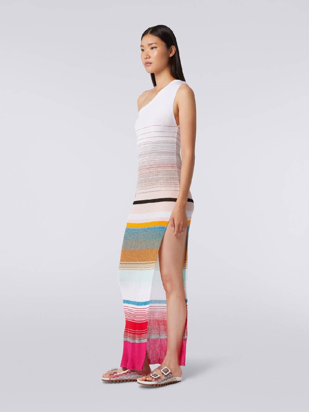 M Missoni Abito monospalla in maglia a costine rigata con lurex Italia