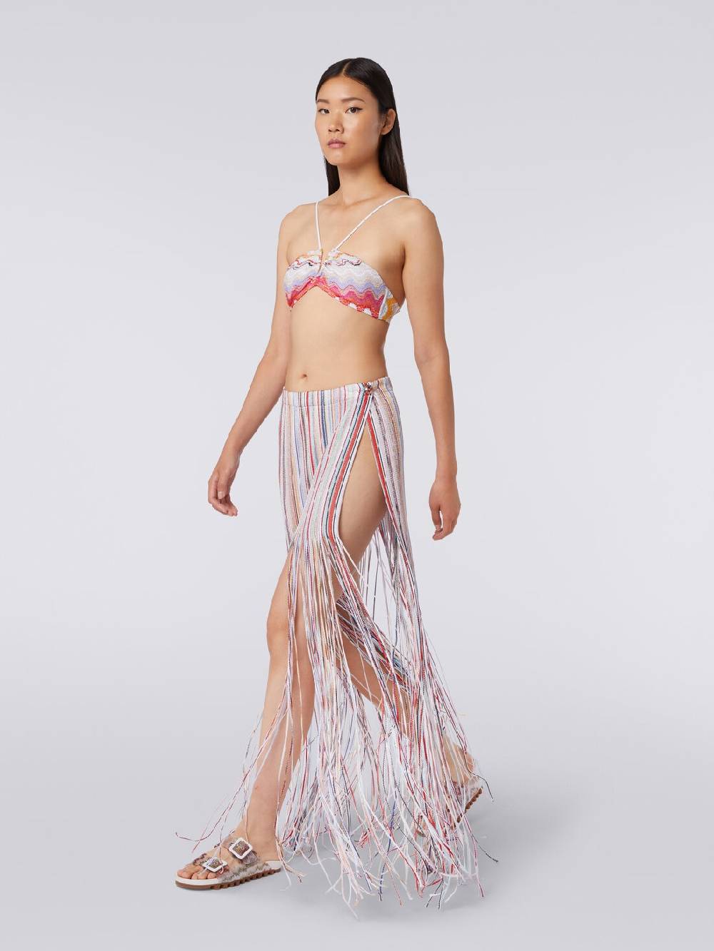 M Missoni Gonna lunga a portafoglio con frange e lurex Nuovo