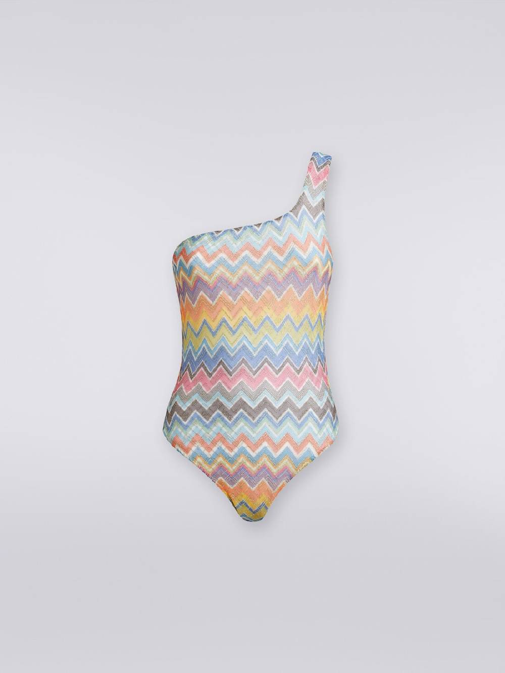 M Missoni Costume intero monospalla con stampa zig zag e lurex Spedizione Gratuita