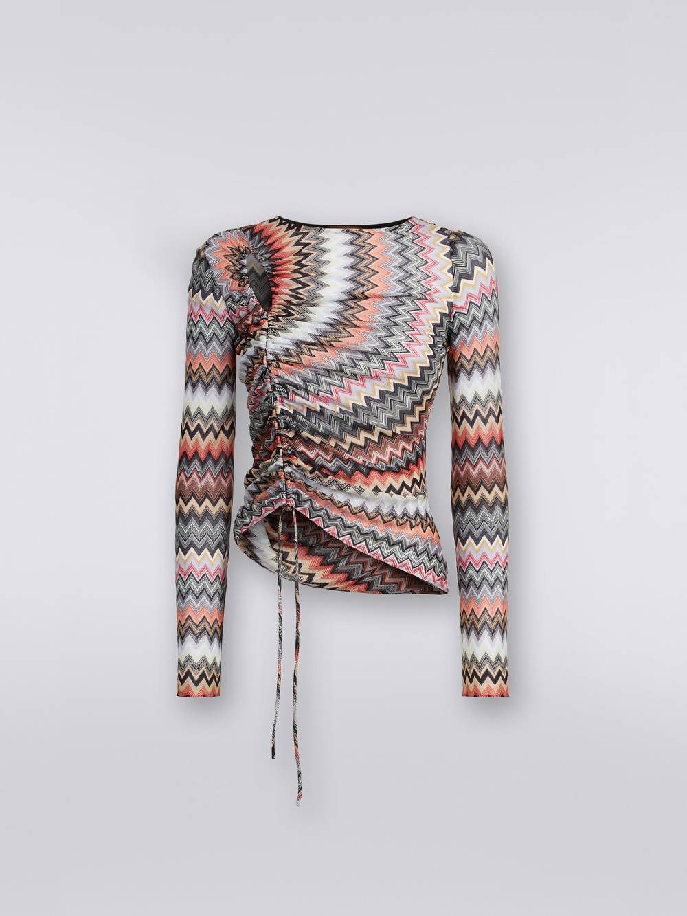 M Missoni Top a maniche lunghe zig zag con arricciatura e dettaglio cut-out Acquista Ora