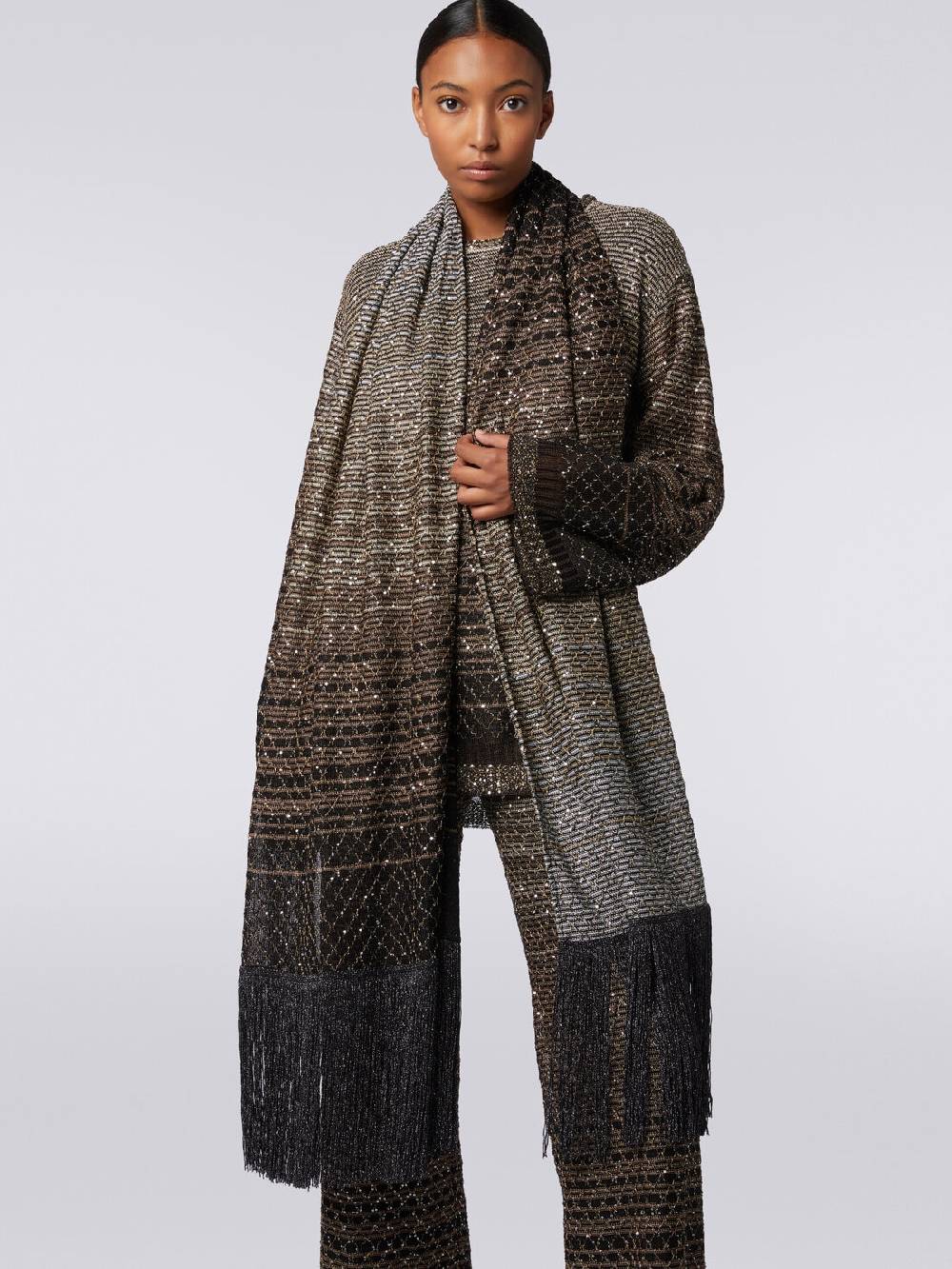 M Missoni Stola in maglia dégradé con frange e paillettes Economico