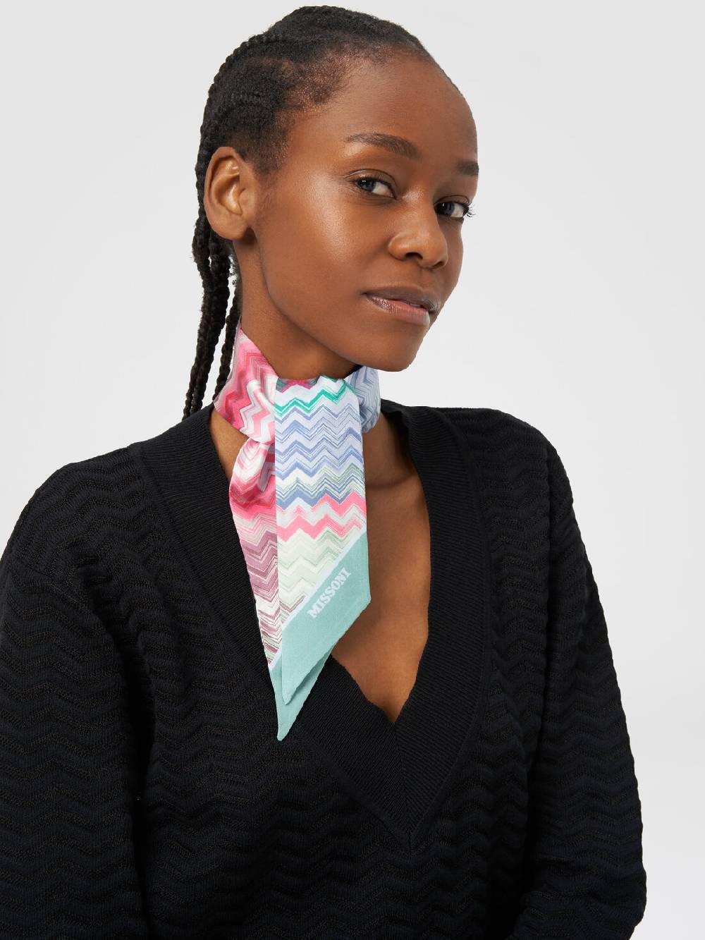 M Missoni Foulard in seta con zig zag e scritta logo Offerte