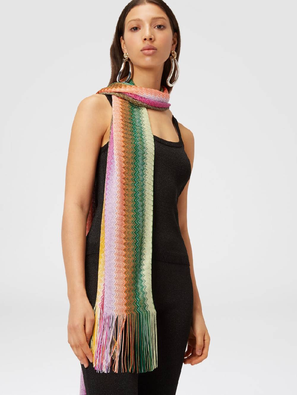 M Missoni Sciarpa in maglia di viscosa chevron con frange Vendita Calda