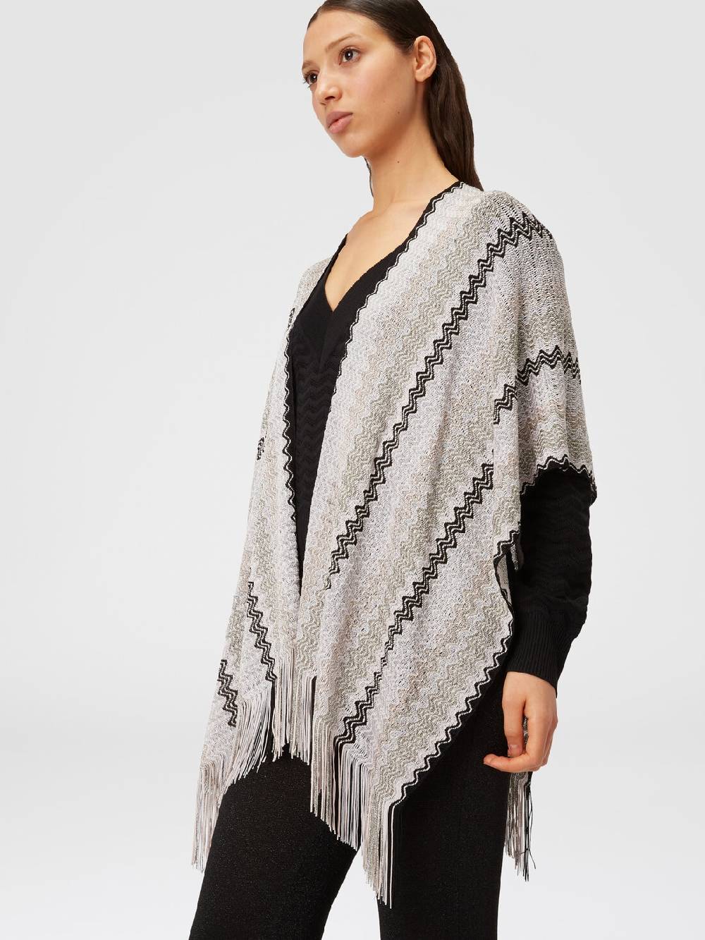 M Missoni Poncho in maglia di misto viscosa con motivo a onde e frange Nuova