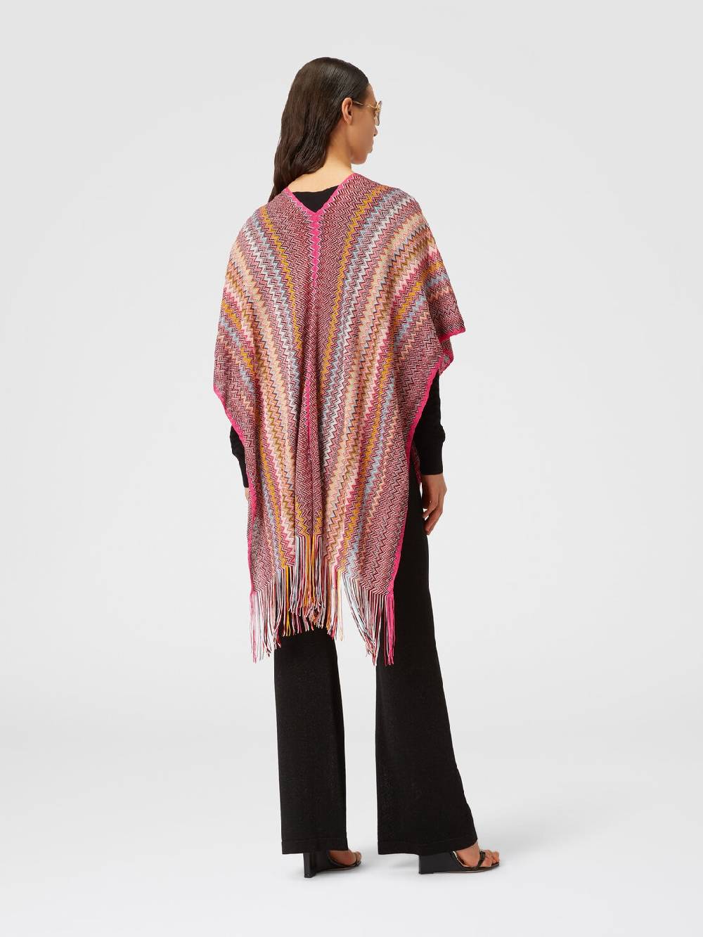 M Missoni Poncho in maglia di viscosa zig zag con frange Moda