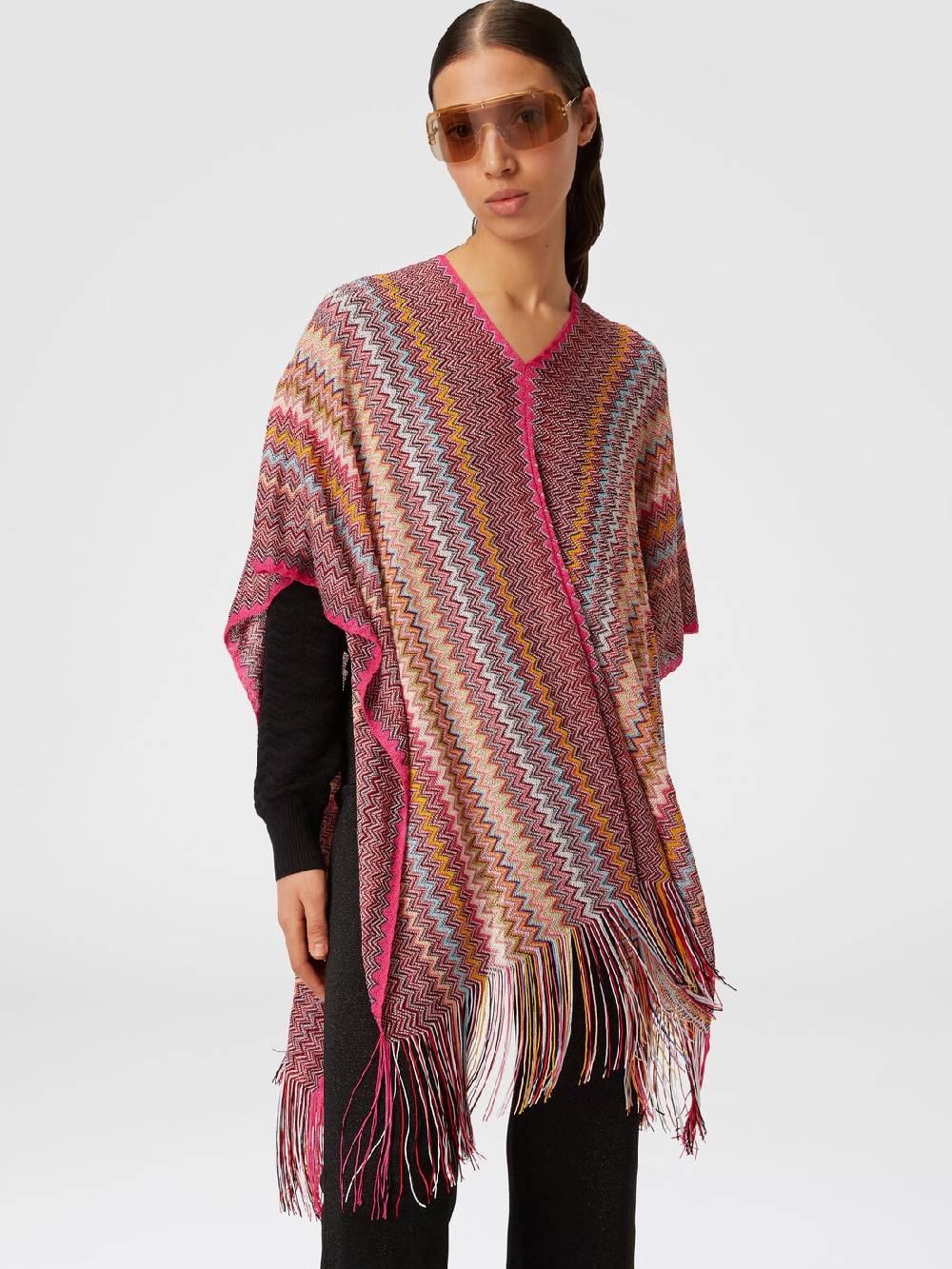 M Missoni Poncho in maglia di viscosa zig zag con frange Moda
