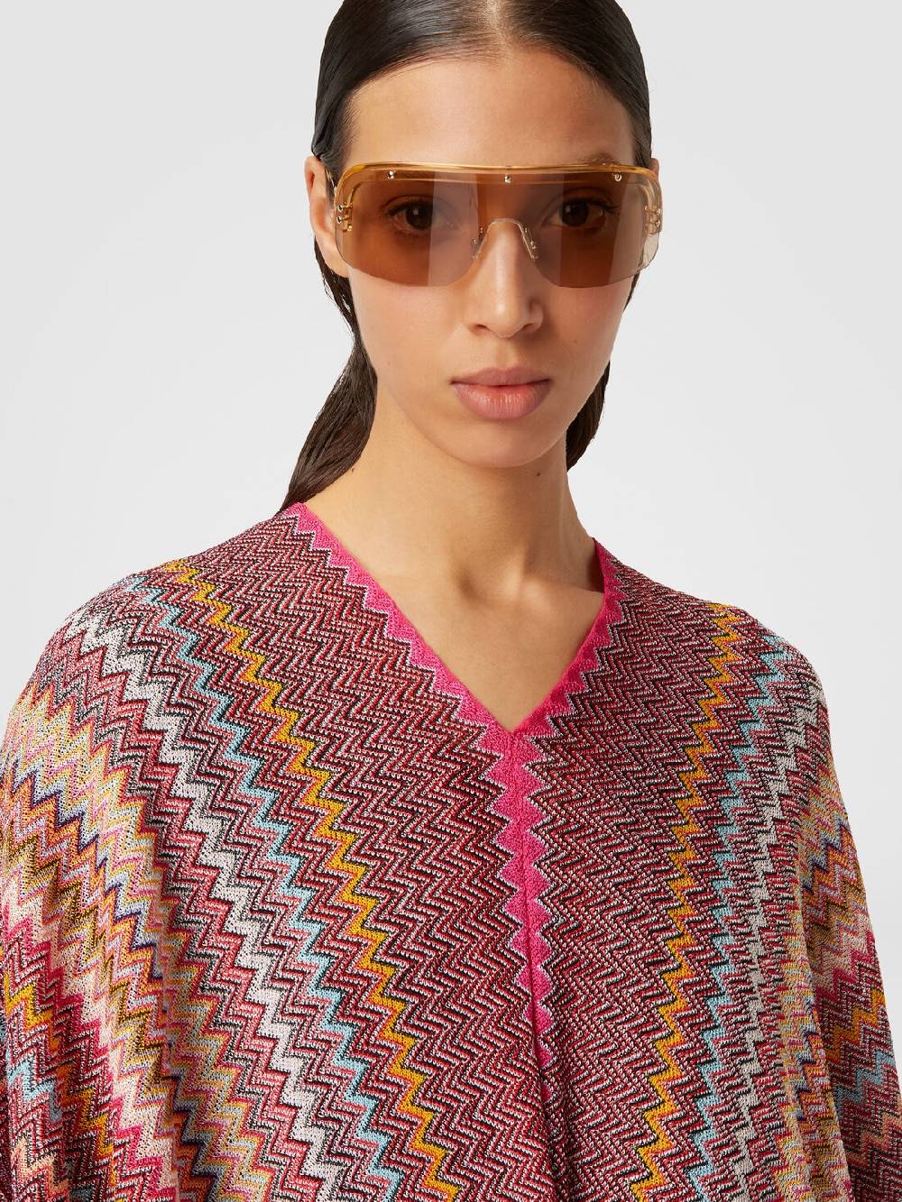 M Missoni Poncho in maglia di viscosa zig zag con frange Moda