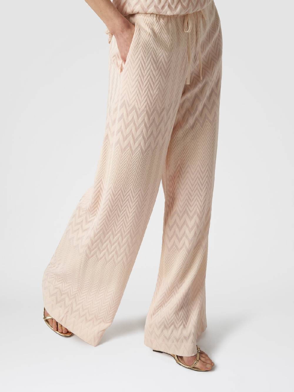 M Missoni Pantaloni a palazzo in cotone e viscosa zig zag Grande vendita