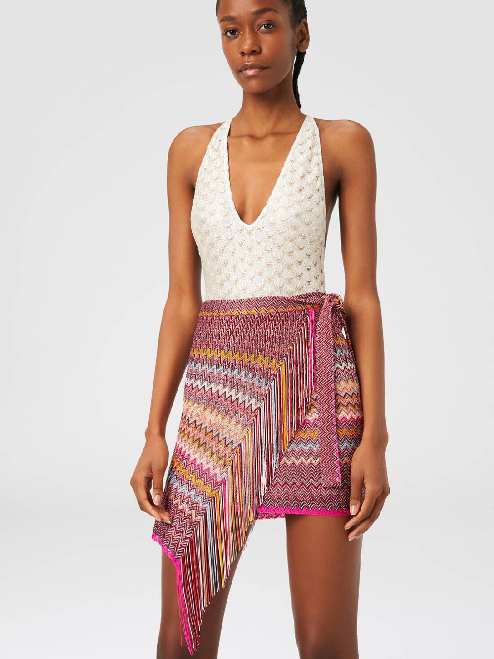 M Missoni Pareo in maglia di viscosa zig zag con frange Offerta Pasqua