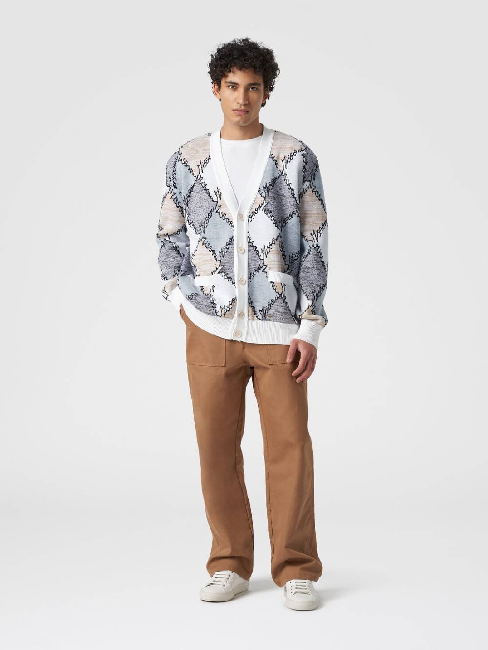 M Missoni Cardigan in cotone a losanghe con scritta logo Lightning offer