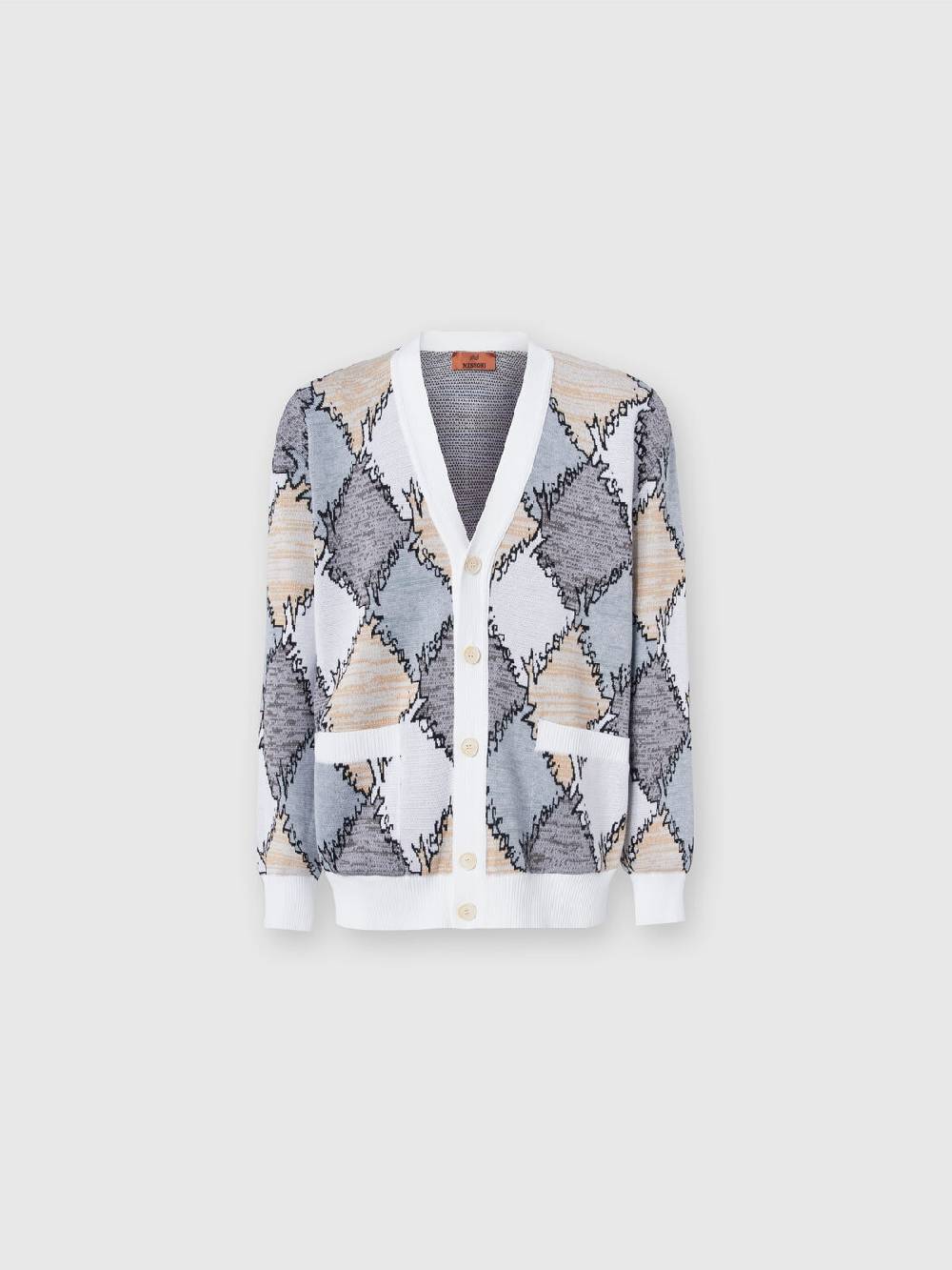 M Missoni Cardigan in cotone a losanghe con scritta logo Lightning offer