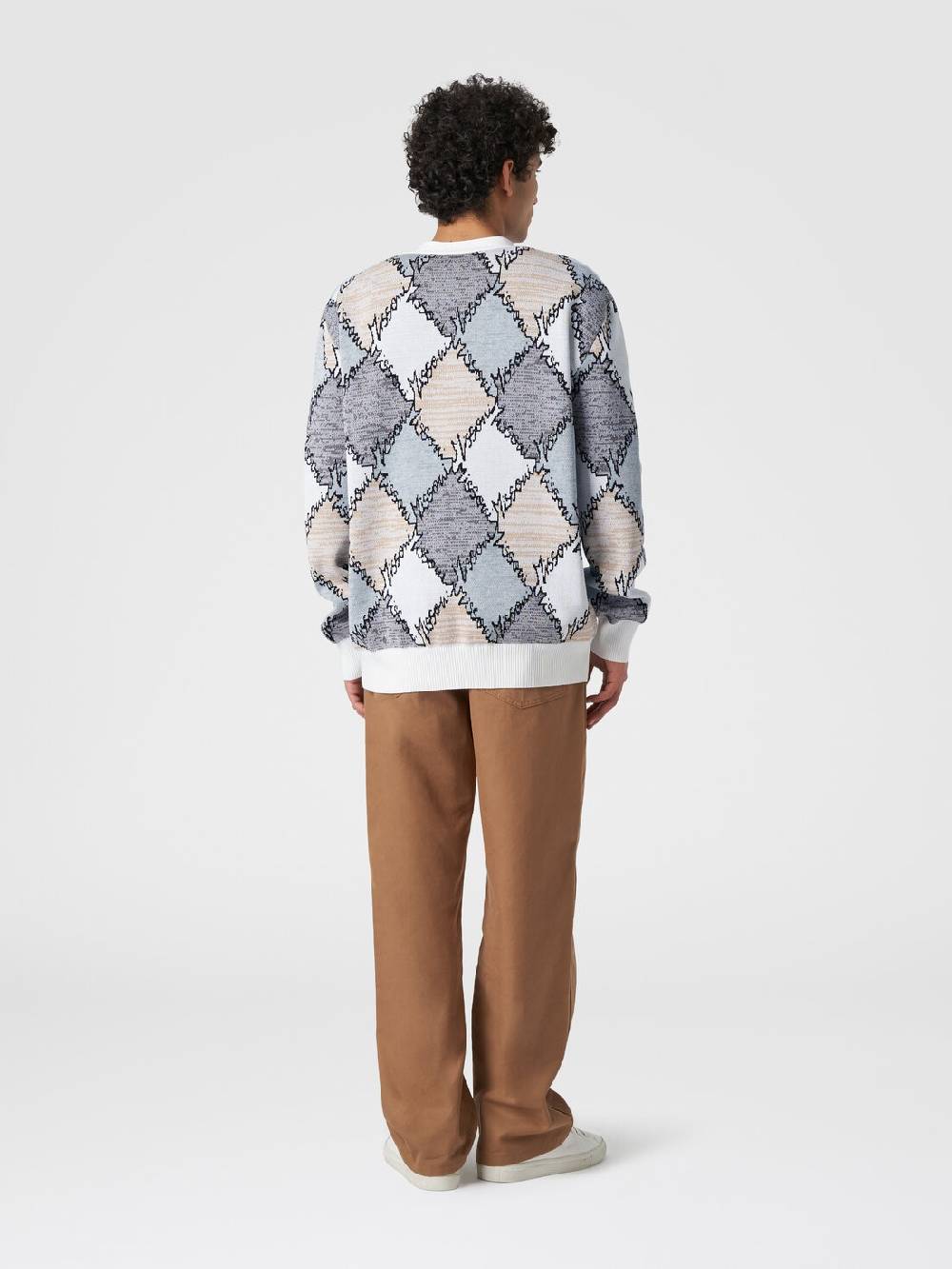 M Missoni Cardigan in cotone a losanghe con scritta logo Lightning offer