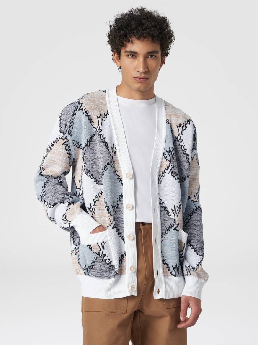 M Missoni Cardigan in cotone a losanghe con scritta logo Lightning offer