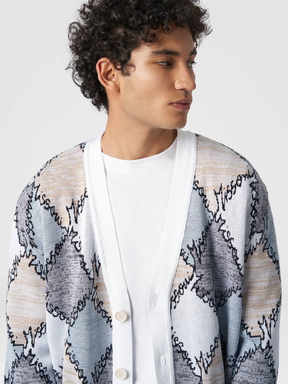 M Missoni Cardigan in cotone a losanghe con scritta logo Lightning offer