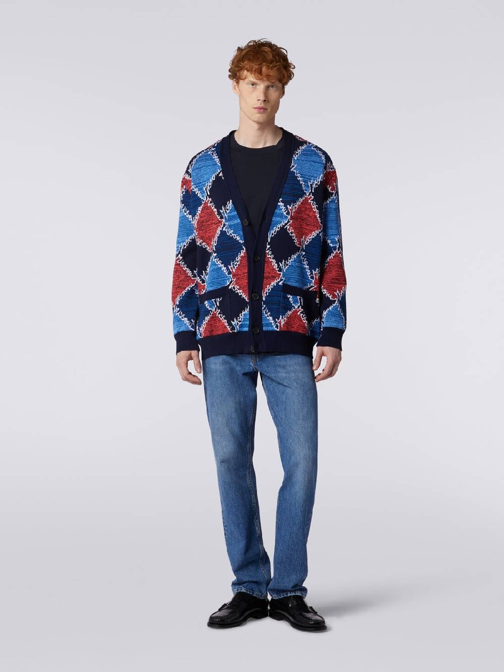 M Missoni Cardigan in cotone a losanghe con scritta logo Grandi sconti