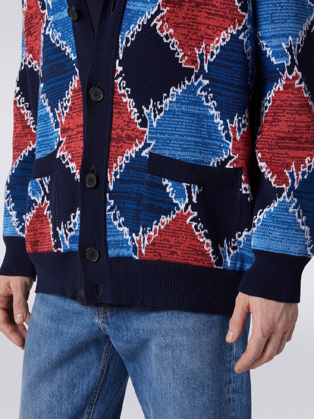 M Missoni Cardigan in cotone a losanghe con scritta logo Grandi sconti