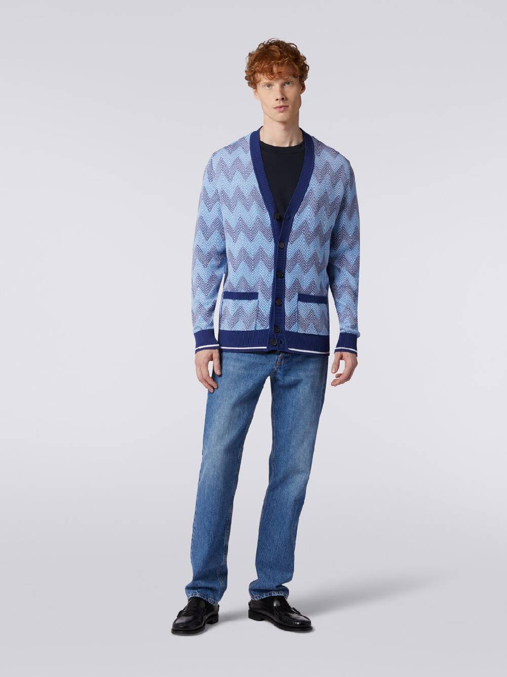 M Missoni Cardigan in maglia di cotone chevron con profili a contrasto Nuovi prodotti