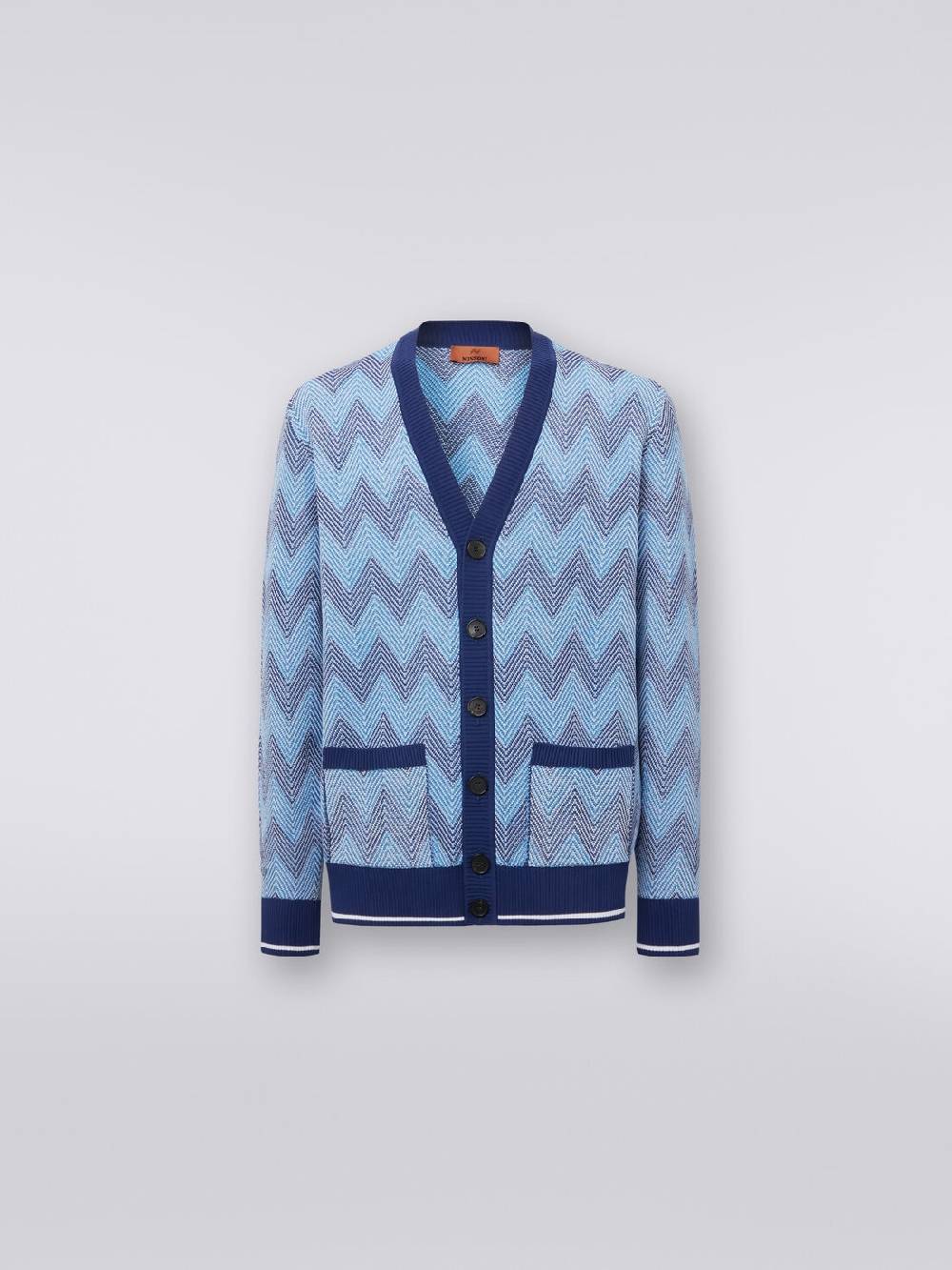 M Missoni Cardigan in maglia di cotone chevron con profili a contrasto Nuovi prodotti