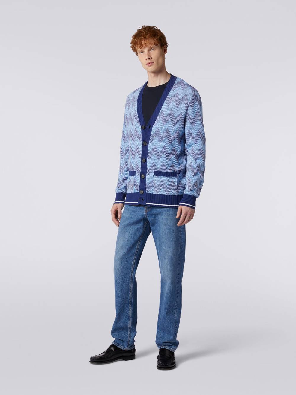M Missoni Cardigan in maglia di cotone chevron con profili a contrasto Nuovi prodotti