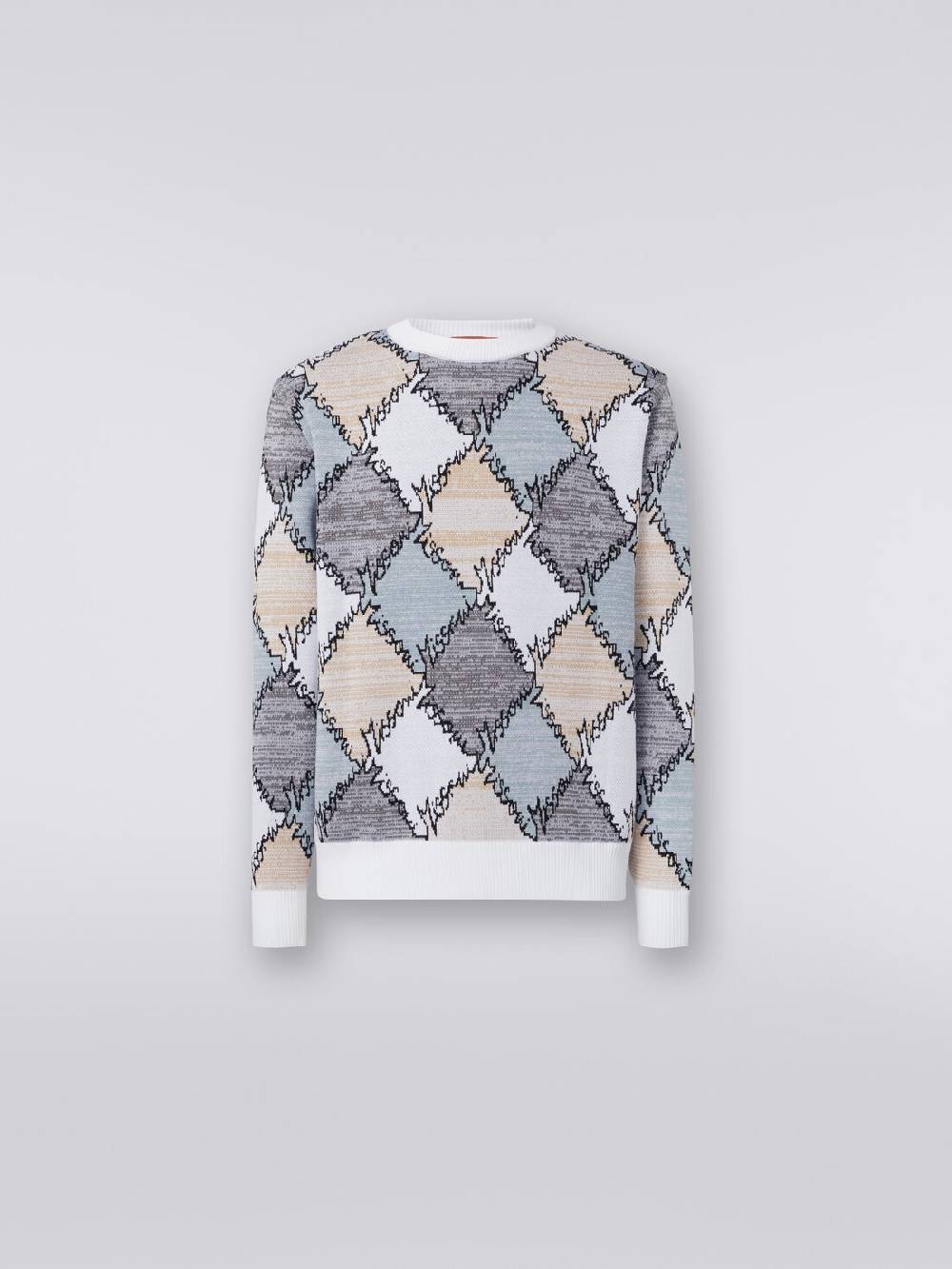 M Missoni Pullover giorocollo in cotone a losanghe con scritta logo Ritorno libero