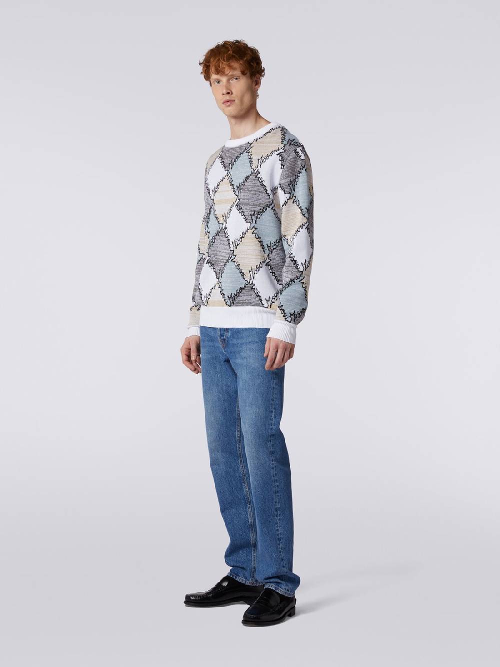 M Missoni Pullover giorocollo in cotone a losanghe con scritta logo Ritorno libero