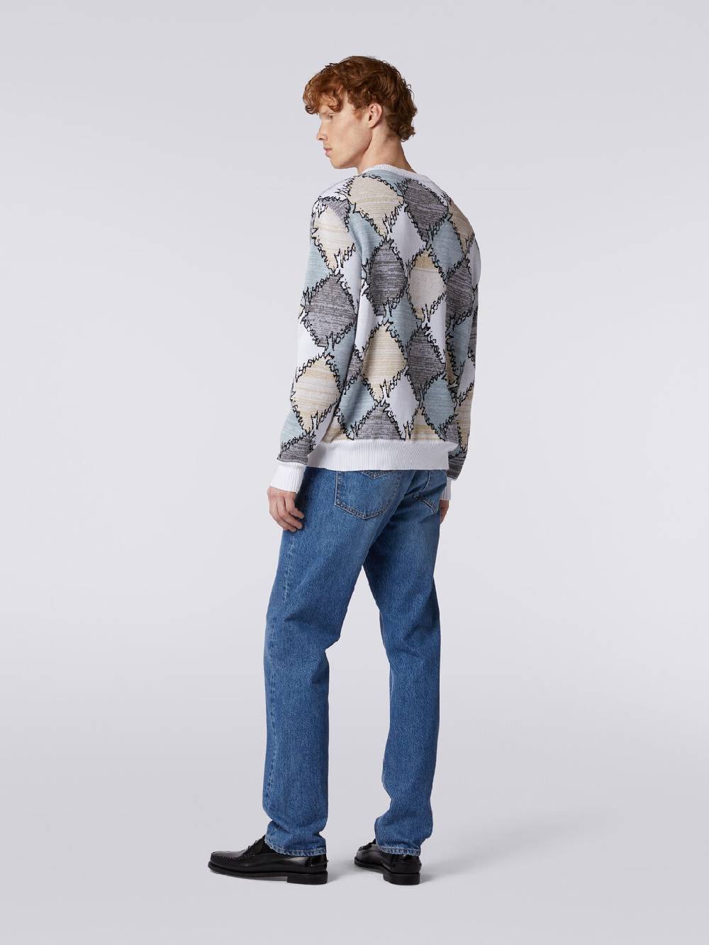 M Missoni Pullover giorocollo in cotone a losanghe con scritta logo Ritorno libero