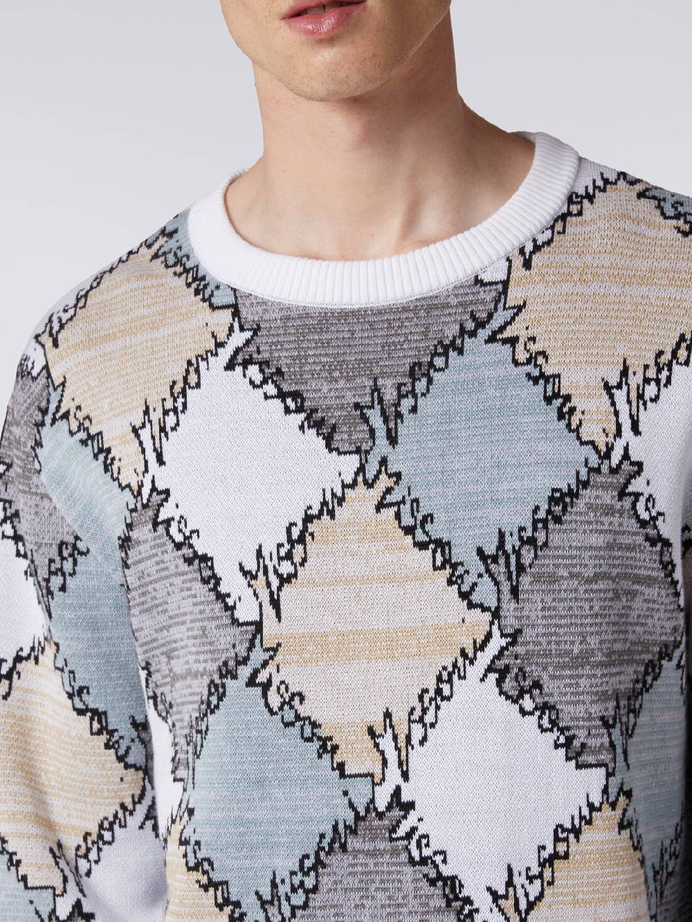 M Missoni Pullover giorocollo in cotone a losanghe con scritta logo Ritorno libero