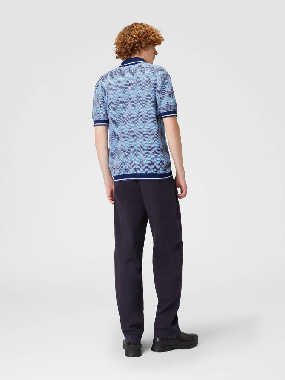 M Missoni Polo a maniche corte in cotone zig zag con profili a contrasto Officina
