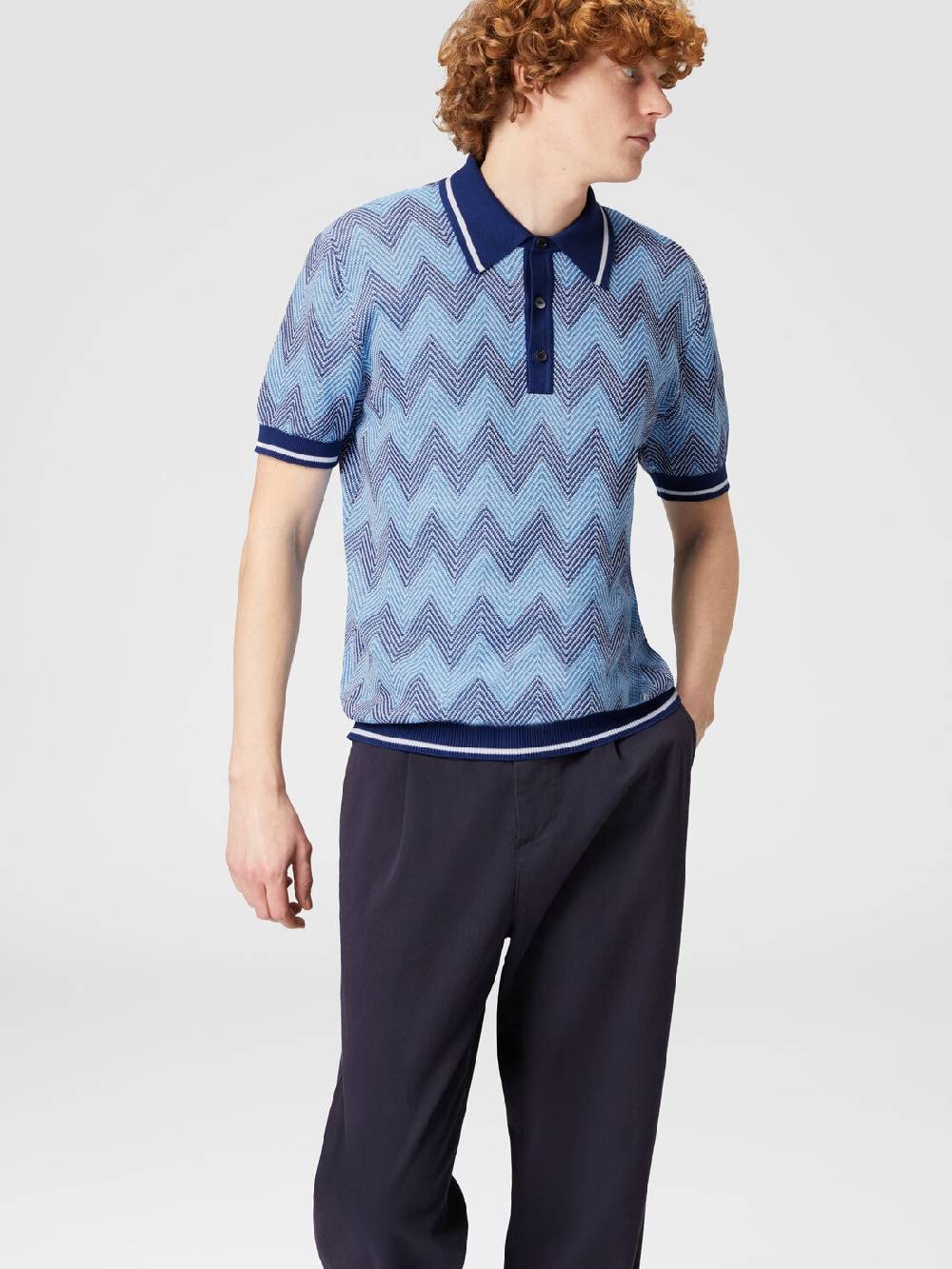 M Missoni Polo a maniche corte in cotone zig zag con profili a contrasto Officina