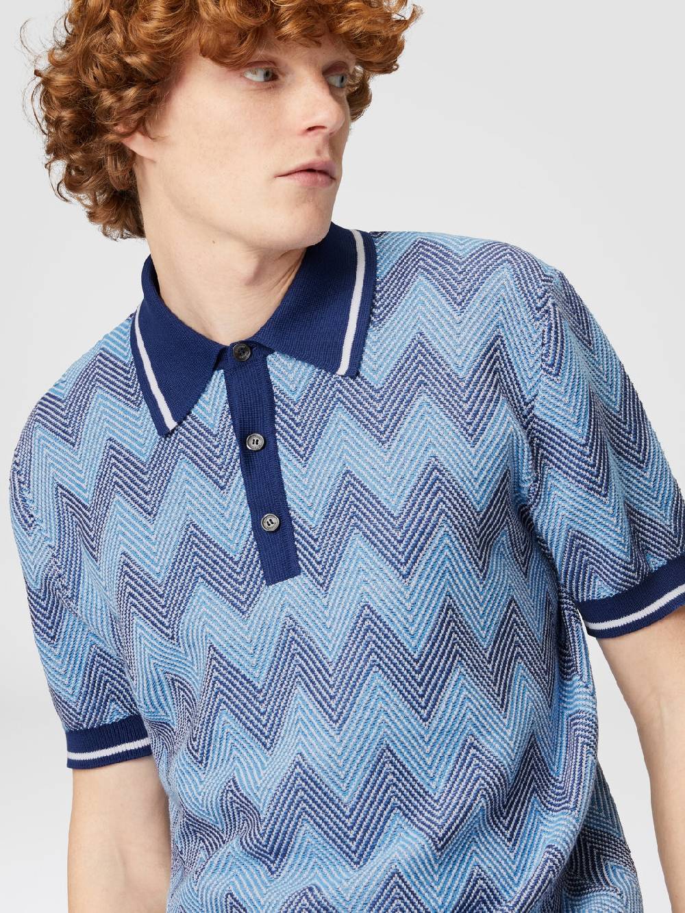 M Missoni Polo a maniche corte in cotone zig zag con profili a contrasto Officina