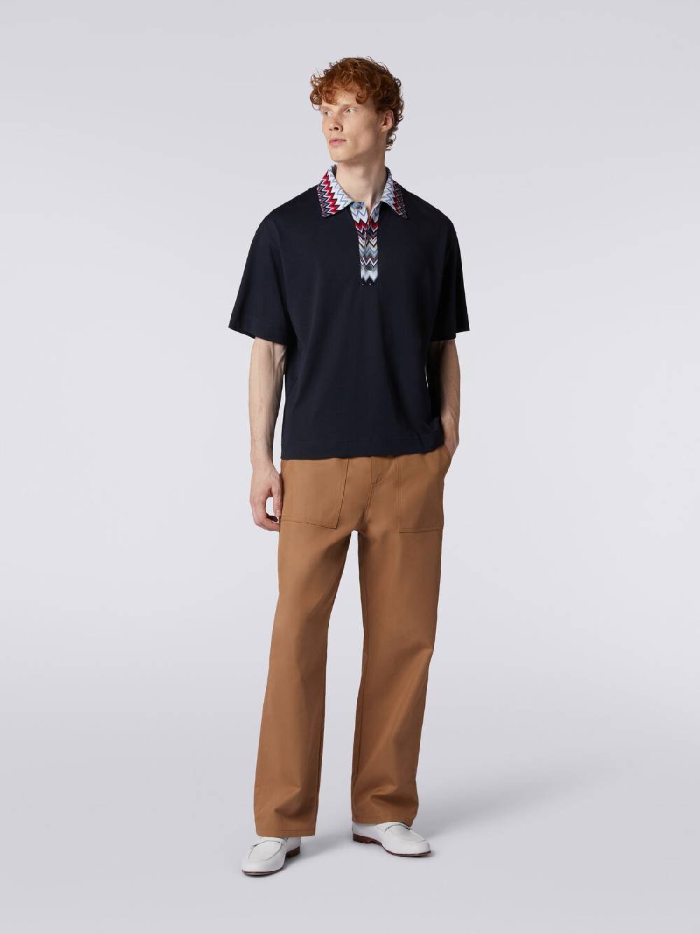 M Missoni Polo a maniche corte in cotone con inserti zig zag 50% di sconto per tempo limitato
