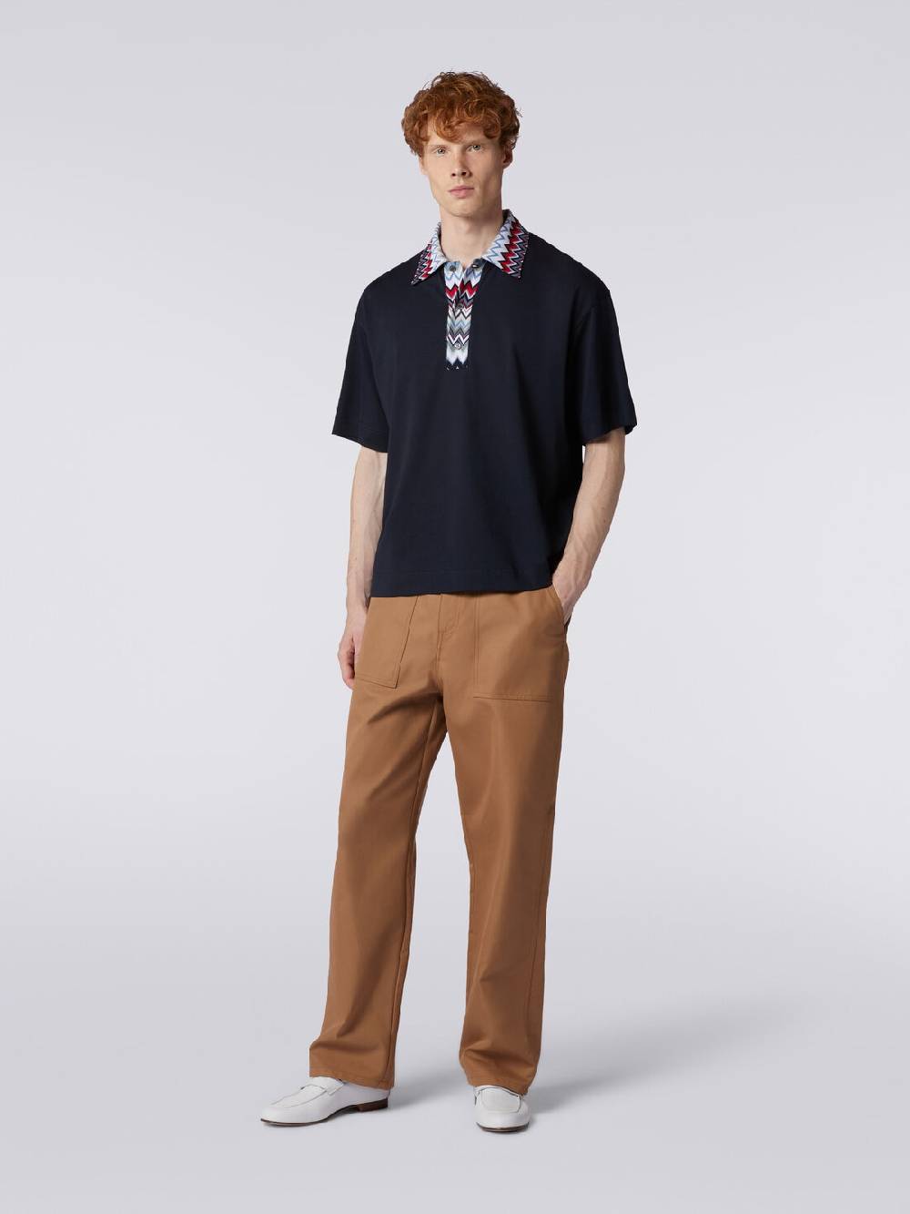 M Missoni Polo a maniche corte in cotone con inserti zig zag 50% di sconto per tempo limitato