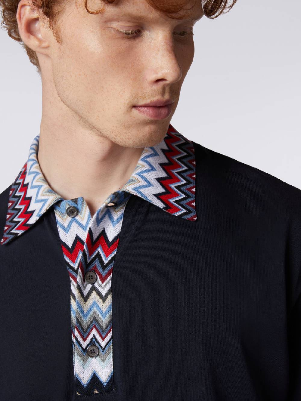 M Missoni Polo a maniche corte in cotone con inserti zig zag 50% di sconto per tempo limitato