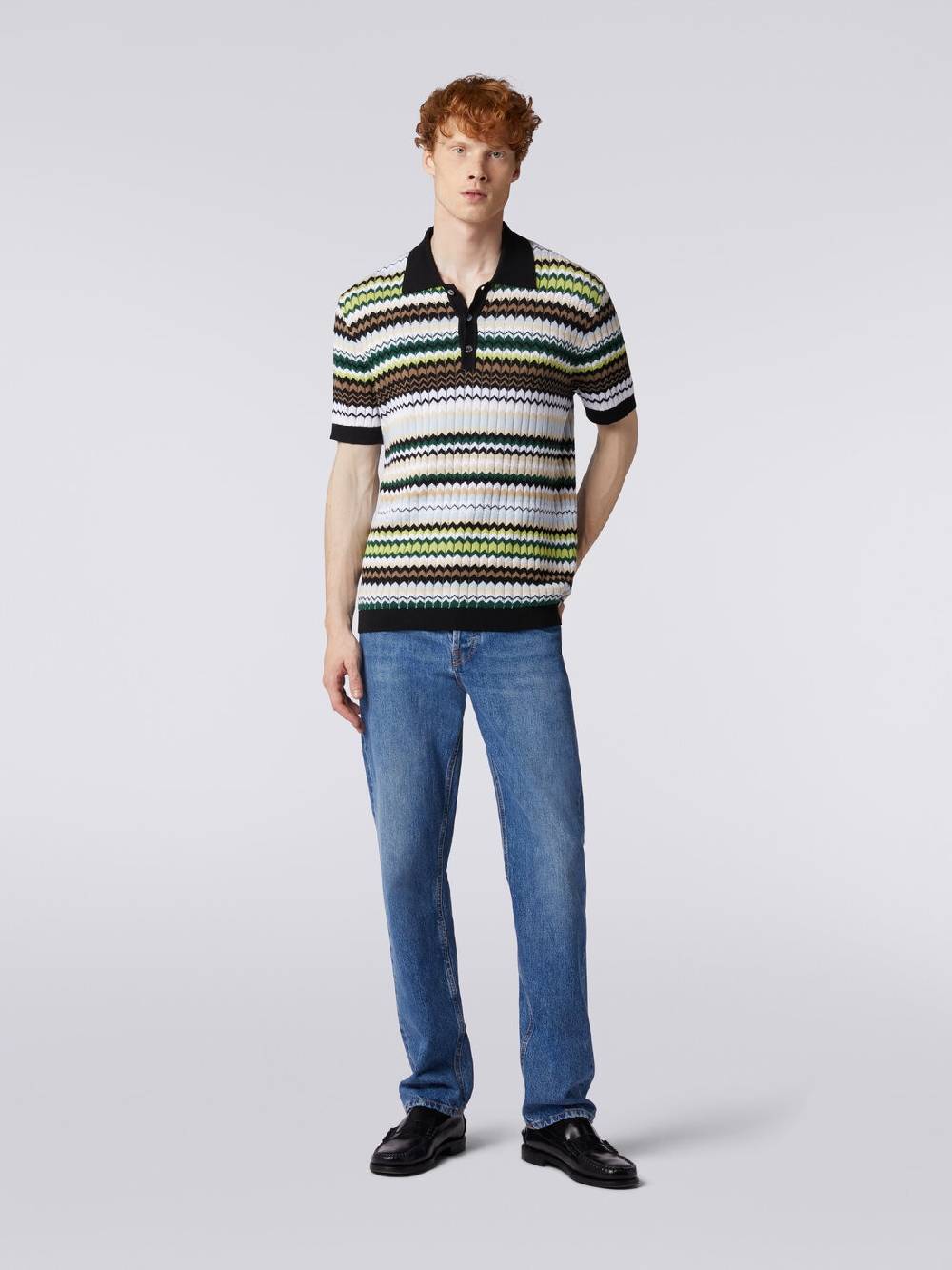 M Missoni Polo a maniche corte in maglia di cotone zig zag Sconti questo mese