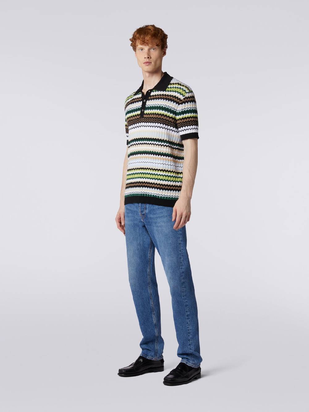 M Missoni Polo a maniche corte in maglia di cotone zig zag Sconti questo mese