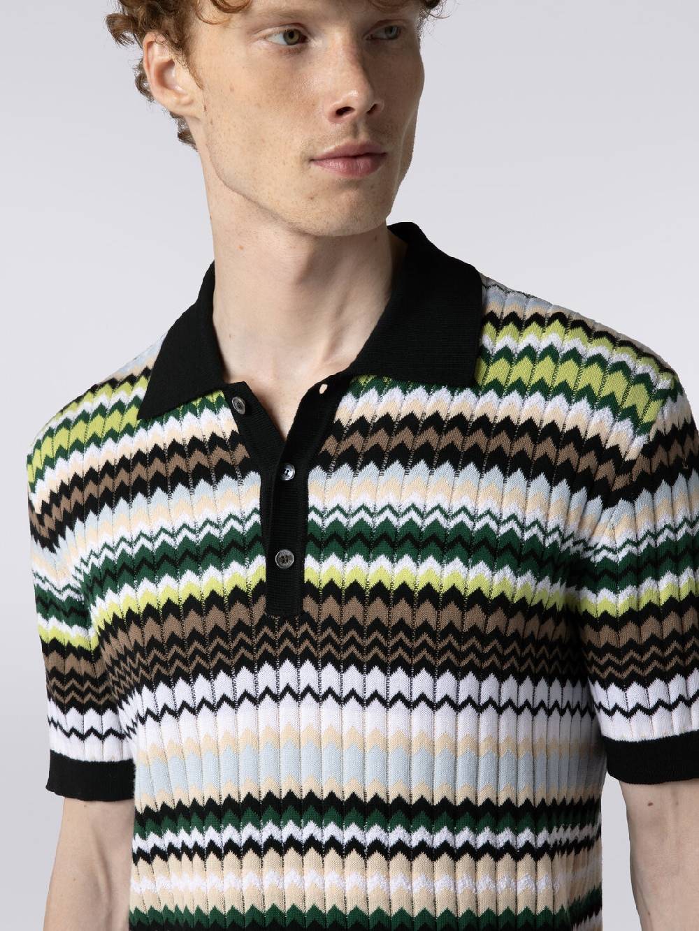 M Missoni Polo a maniche corte in maglia di cotone zig zag Sconti questo mese