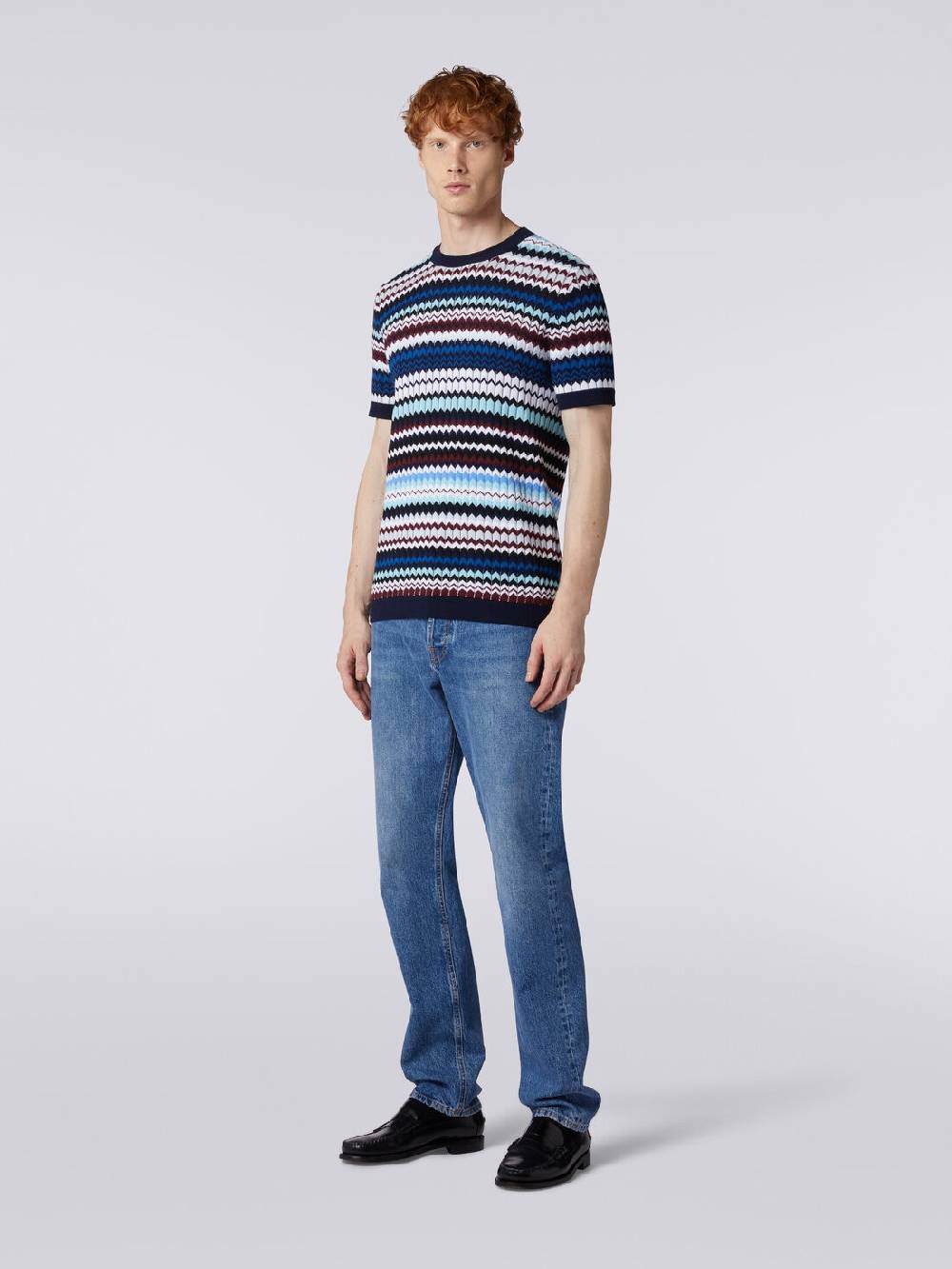 M Missoni T-shirt in maglia di cotone zig zag a costine 2025