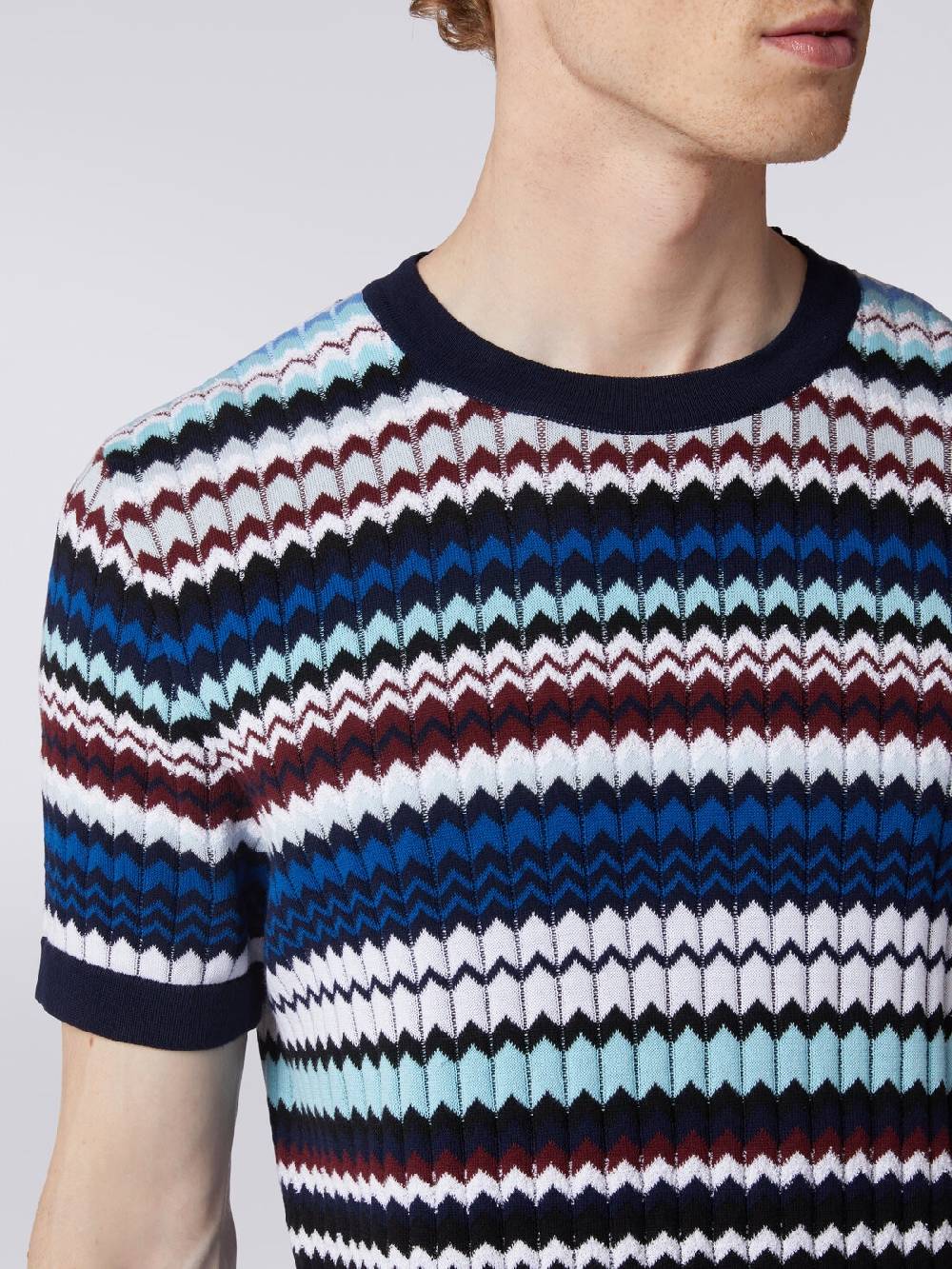 M Missoni T-shirt in maglia di cotone zig zag a costine 2025