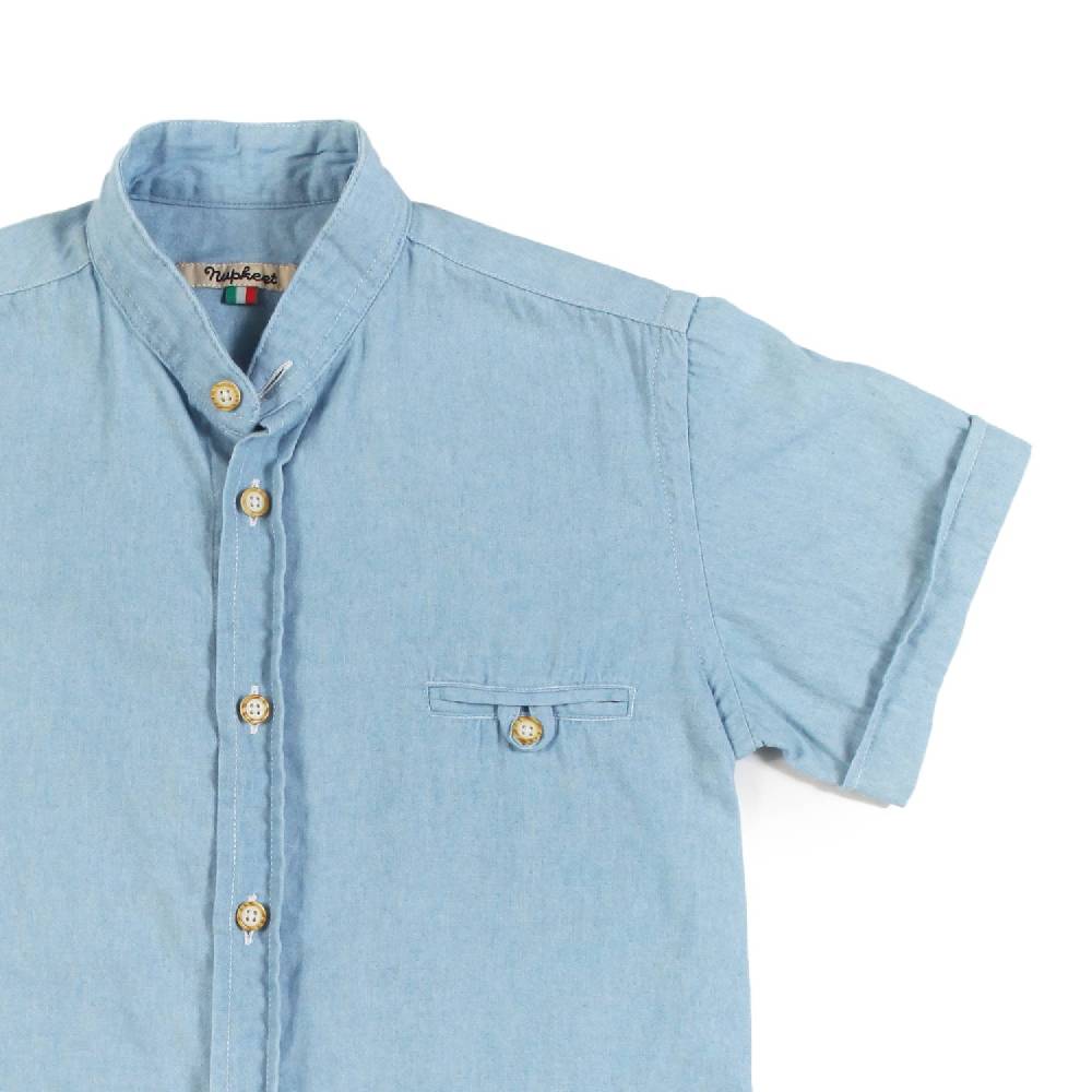 Nupkeet Camicia Collo Coreano Celeste – Tamburo Hotsell