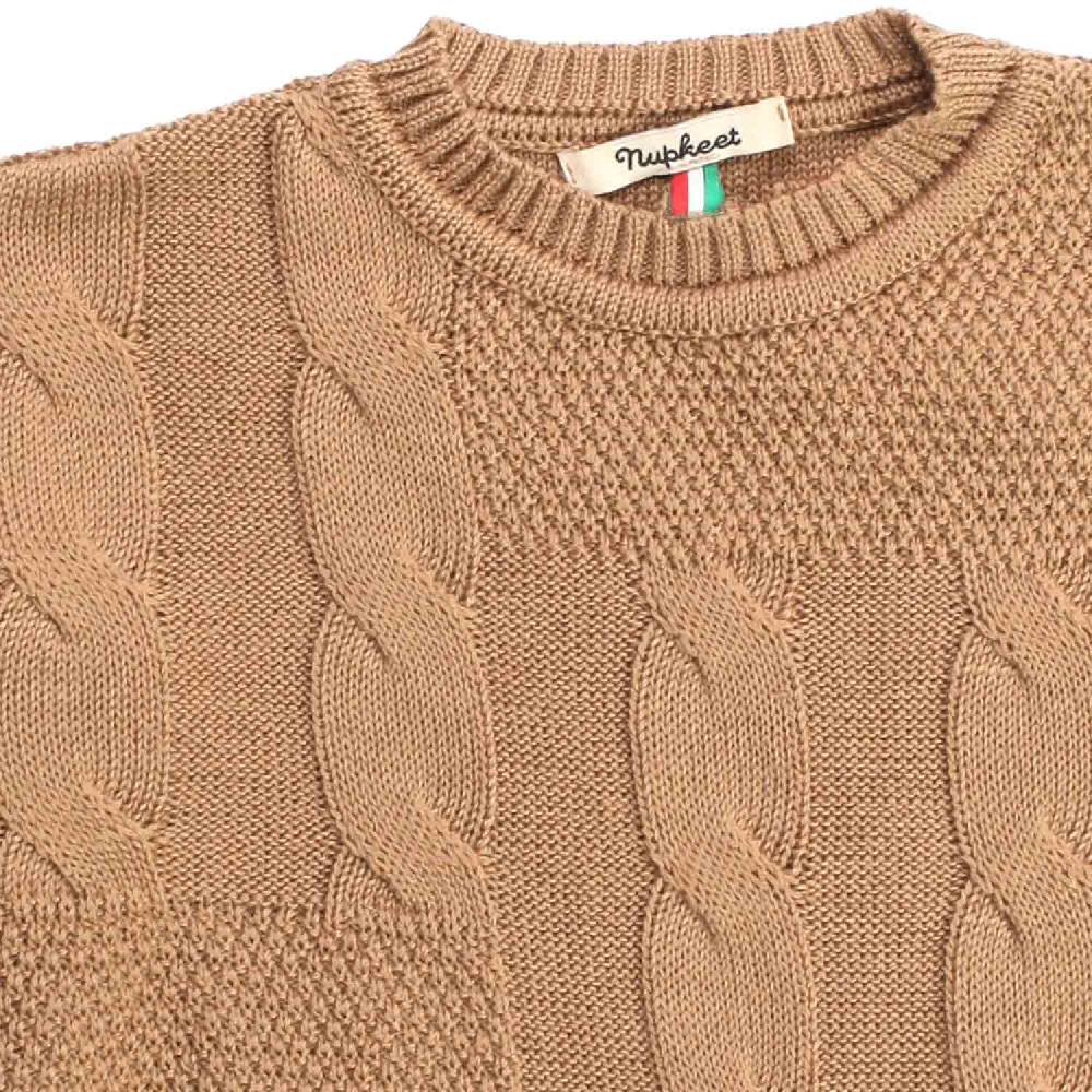 Nupkeet Faina cammello – Pullover in tricot con trecce Sconti VIP