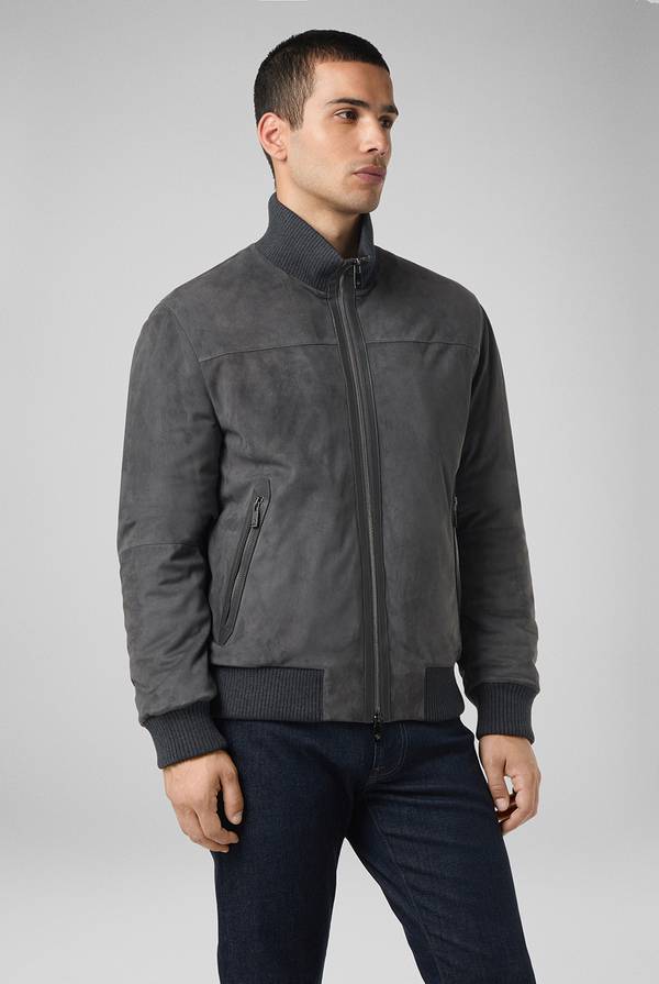 Pal Zileri Bomber in suede antracite con finiture in maglia Negozi Online