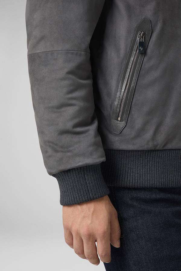 Pal Zileri Bomber in suede antracite con finiture in maglia Negozi Online