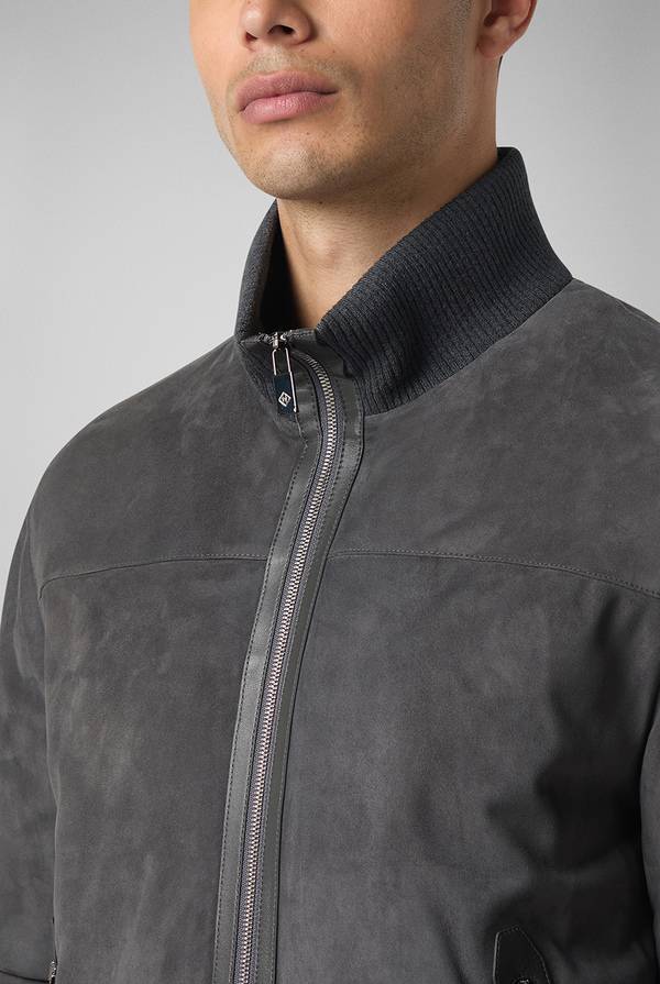 Pal Zileri Bomber in suede antracite con finiture in maglia Negozi Online