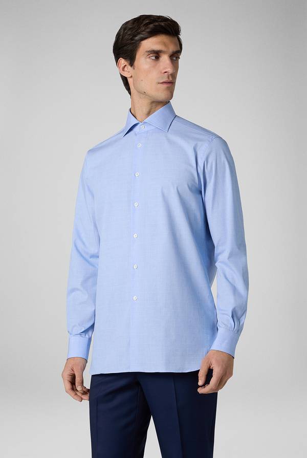 Pal Zileri Camicia Principe di Galles azzurra Consegna Veloce